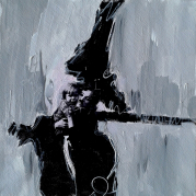 "Le Kid XII" - technique mixte acrylique  sur toile - 20x20 - Ref:HZ-245 Charlie Chaplin™ © Bubbles Inc. S.A.