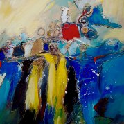 "Formes flottantes" - acrylique et mixte sur bois - 20x20 - HZ-587